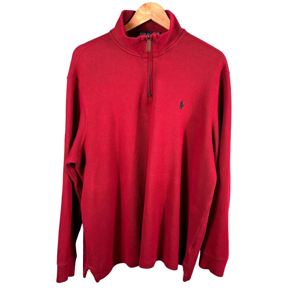 Polo Ralph Lauren Sweater‎ Men's XL Tall Burgundy Pull Over Quarter Zip Jacket